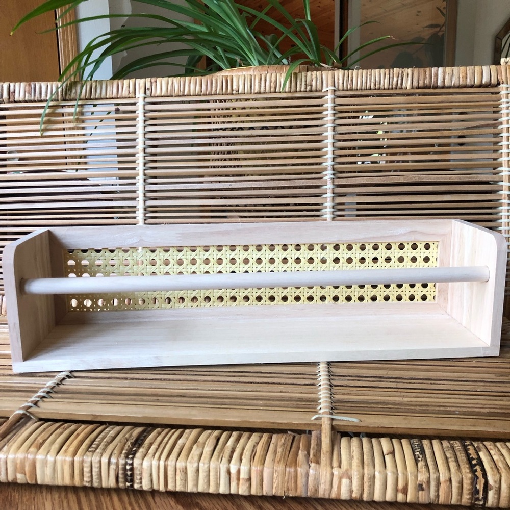 Wooden and Cane Wall Shelf